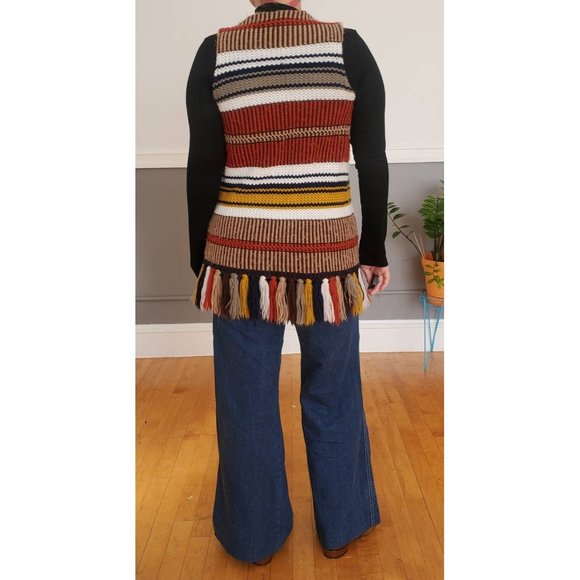 60s/70s Striped Knit Sweater Vest w/ Tassels - Picture 4 of 8